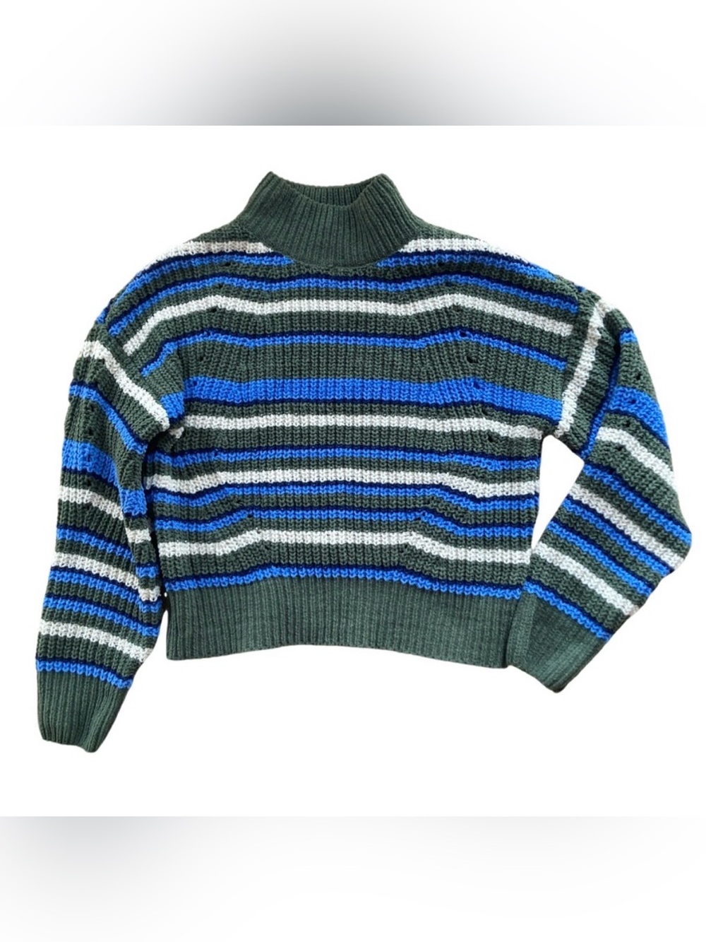 Freshman 1996 XS Cropped Drop Shoulder Mock Neck Striped Boucle Sweater Like New